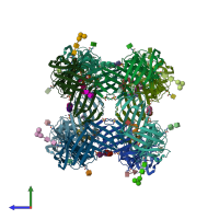 PDB entry 1ywh coloured by chain, side view.