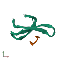 PDB entry 1ywi coloured by chain, ensemble of 15 models, front view.