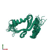 PDB entry 1ywl coloured by chain, ensemble of 10 models, front view.