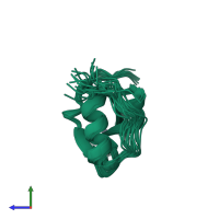 PDB entry 1yws coloured by chain, ensemble of 20 models, side view.