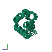 PDB entry 1yww coloured by chain, ensemble of 20 models, side view.