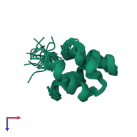 PDB entry 1yww coloured by chain, ensemble of 20 models, top view.
