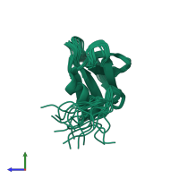 PDB entry 1ywy coloured by chain, ensemble of 20 models, side view.