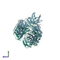 PDB entry 1yx2 coloured by chain, side view.