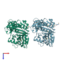 PDB entry 1yx2 coloured by chain, top view.