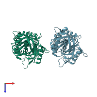 PDB entry 1yxa coloured by chain, top view.