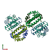 PDB entry 1yxb coloured by chain, front view.