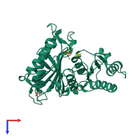 PDB entry 1yxi coloured by chain, top view.