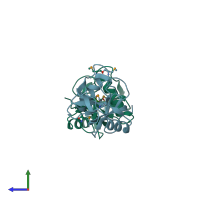 PDB entry 1yxj coloured by chain, side view.