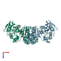 PDB entry 1yxo coloured by chain, top view.