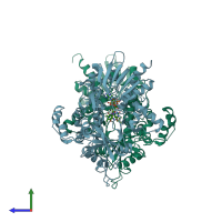 PDB entry 1yy5 coloured by chain, side view.