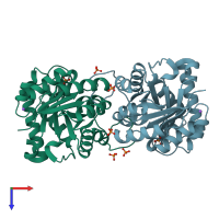 PDB entry 1yya coloured by chain, top view.