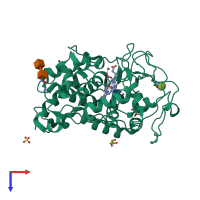 PDB entry 1yyd coloured by chain, top view.