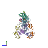 PDB entry 1yyl coloured by chain, side view.