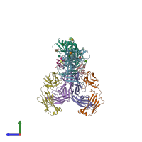 PDB entry 1yym coloured by chain, side view.