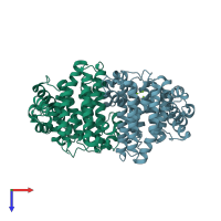 PDB entry 1yyq coloured by chain, top view.