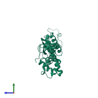 PDB entry 1yz6 coloured by chain, side view.