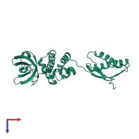PDB entry 1yz6 coloured by chain, top view.