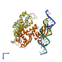 PDB entry 1yz9 coloured by chain, top view.