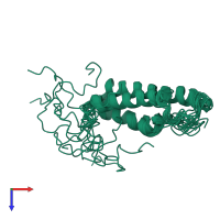 PDB entry 1yzc coloured by chain, ensemble of 10 models, top view.
