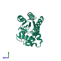 PDB entry 1yzf coloured by chain, side view.