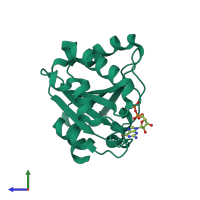 PDB entry 1yzg coloured by chain, side view.