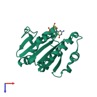 PDB entry 1yzg coloured by chain, top view.