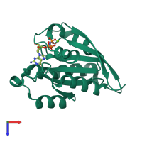 PDB entry 1yzq coloured by chain, top view.