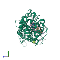 PDB entry 1yzr coloured by chain, side view.