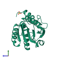 PDB entry 1yzv coloured by chain, side view.