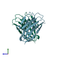 PDB entry 1yzz coloured by chain, side view.