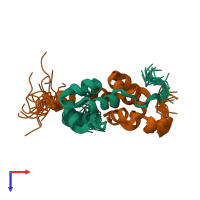 PDB entry 1z00 coloured by chain, ensemble of 20 models, top view.