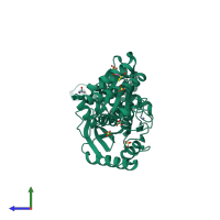 PDB entry 1z05 coloured by chain, side view.