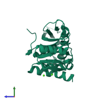 PDB entry 1z0b coloured by chain, side view.