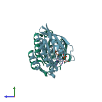 PDB entry 1z0d coloured by chain, side view.