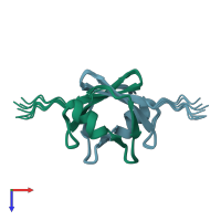 PDB entry 1z0r coloured by chain, ensemble of 7 models, top view.