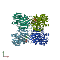 PDB entry 1z0s coloured by chain, front view.