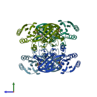 PDB entry 1z0s coloured by chain, side view.