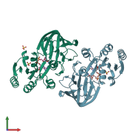 PDB entry 1z0u coloured by chain, front view.