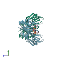 PDB entry 1z0u coloured by chain, side view.