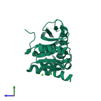 PDB entry 1z0w coloured by chain, side view.