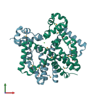 PDB entry 1z0x coloured by chain, front view.