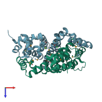 PDB entry 1z0x coloured by chain, top view.