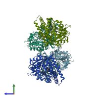 PDB entry 1z10 coloured by chain, side view.