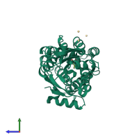 PDB entry 1z18 coloured by chain, side view.