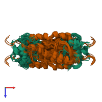 PDB entry 1z1d coloured by chain, ensemble of 20 models, top view.