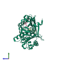 PDB entry 1z1f coloured by chain, side view.