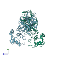 PDB entry 1z1j coloured by chain, side view.