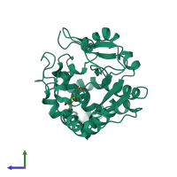 PDB entry 1z28 coloured by chain, side view.
