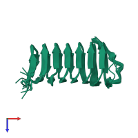 PDB entry 1z2f coloured by chain, ensemble of 20 models, top view.